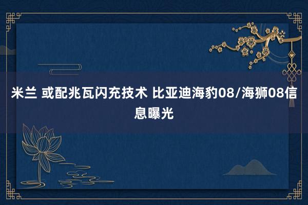 米兰 或配兆瓦闪充技术 比亚迪海豹08/海狮08信息曝光