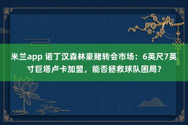 米兰app 诺丁汉森林豪赌转会市场：6英尺7英寸巨塔卢卡加盟，能否拯救球队困局？