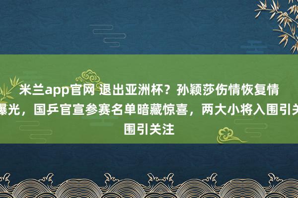 米兰app官网 退出亚洲杯？孙颖莎伤情恢复情况曝光，国乒官宣参赛名单暗藏惊喜，两大小将入围引关注
